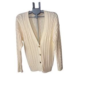 Carriage Court Women's Cream Color V neck button down cable knit Size M